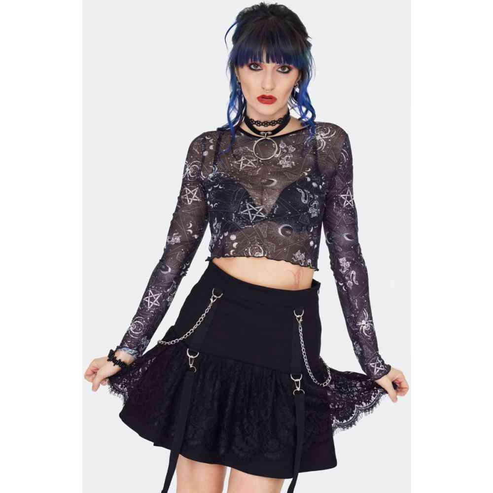 Jawbreaker - Tarot Deck Mesh Crop top - Zwart
